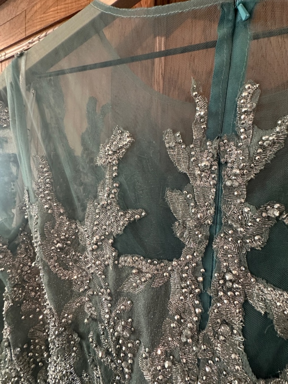 Mac Duggal Sage Green Beaded Gown Size 12 - Picture 5 of 6